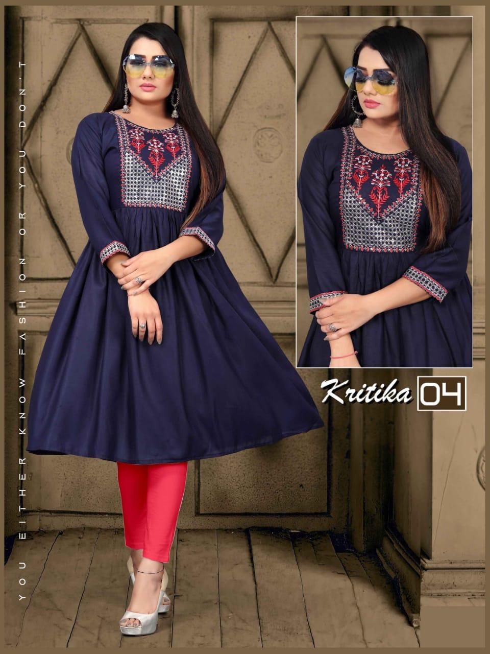 Kritika 01 Latest Designer Ethnic Wear Rayon Embroidery Kurti Collection